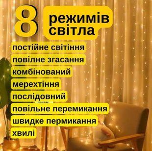 Гирлянда-штора Жёлтая LED USB с пультом 3&times;2м: Капли росы с крючками декоративная P000160 фото