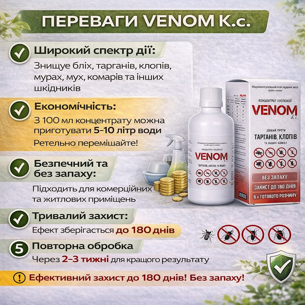 Wellpex Venom k.s. Інсектицид від бліх та тарганів 100мл: Без запаху до 180 днів P000211 фото