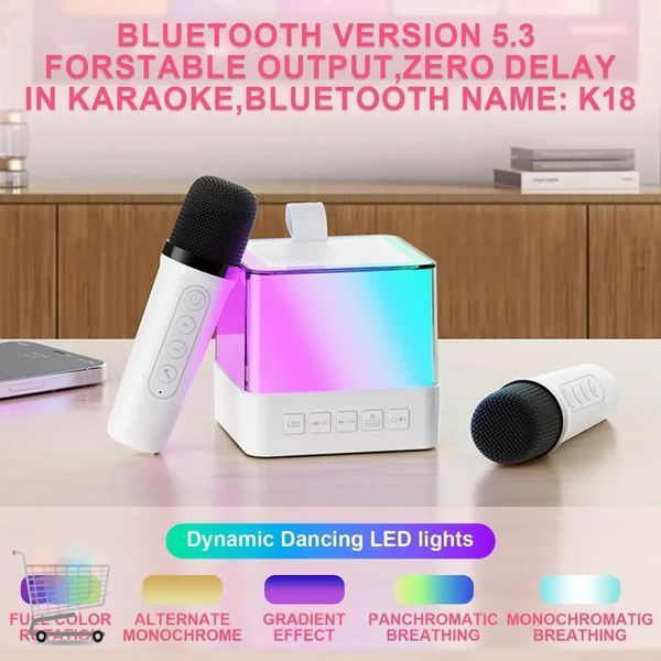 Детское Микрофон Караоке K18 с RGB-подсветкой 2 микрофона: Изменение голоса портативное P000232 фото