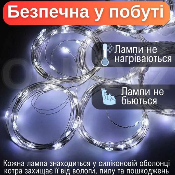 Гирлянда-штора Белая LED USB с пультом 3&times;3м: Капли росы с крючками декоративная P000168 фото