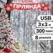 Гирлянда-штора Белая LED USB с пультом 3&times;3м: Капли росы с крючками декоративная P000168 фото 1