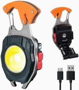 W5147 Фонарик LED аккумуляторный Type-C 7 режимов: Мультитул зажигалка карабин нож P000127 фото