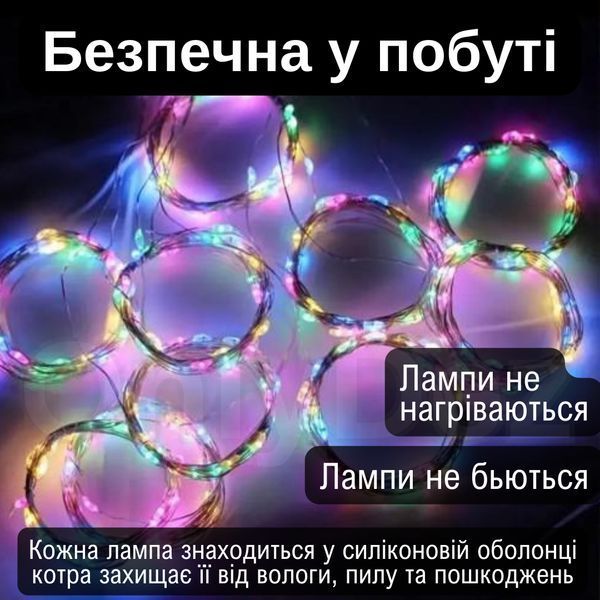 Гірлянда-штора RGB LED USB із пультом 3&times;3м: Кольорові краплі роси з крючками P000122 фото