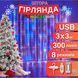 Гірлянда-штора RGB LED USB із пультом 3&times;3м: Кольорові краплі роси з крючками P000122 фото 1