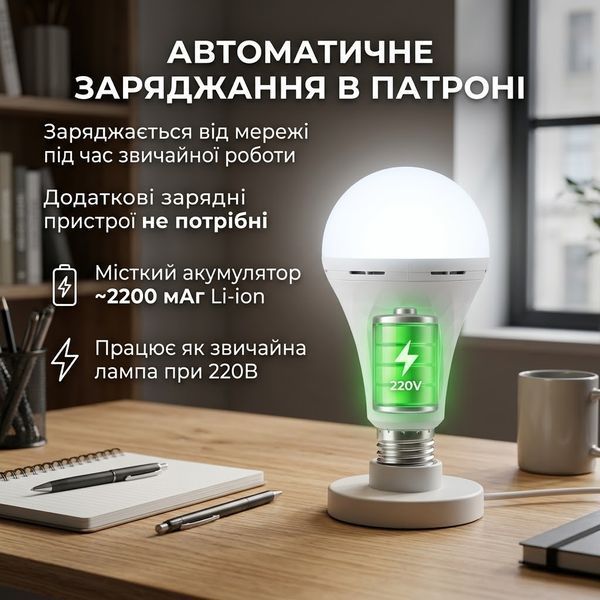 Аварійна LED-лампа Plazeeled E27 12 Вт 6500 K з акумулятором для блекаута (P000248) 9 P000248\9 фото