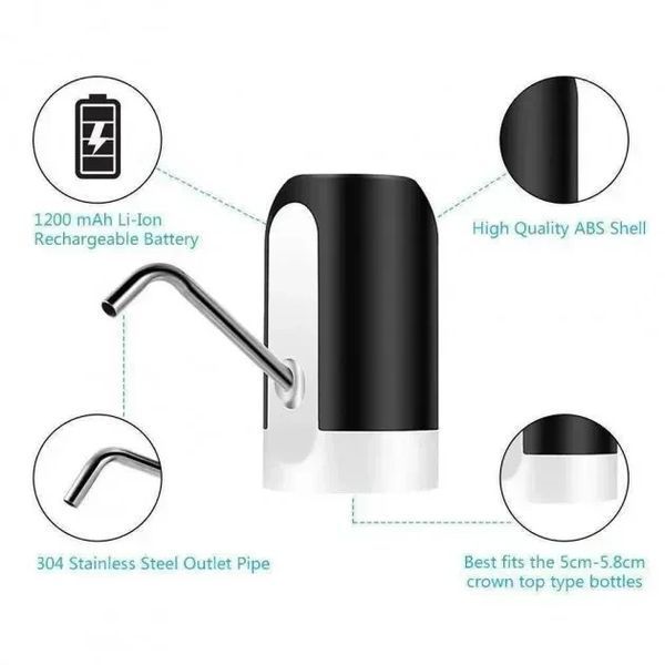 Automatic Water Dispenser Электропомпа для бутыли 19л с подсветкой Чёрная: USB зарядка P00036 фото