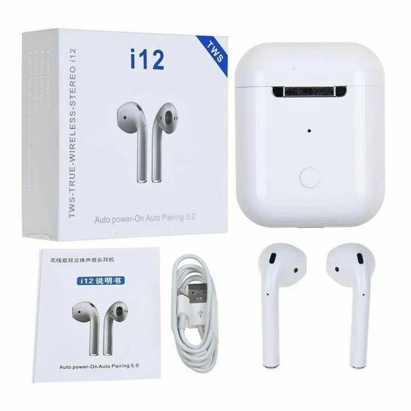 i12 TWS Навушники бездротові з сенсором Білі: Bluetooth компактні для спорту P00060 фото