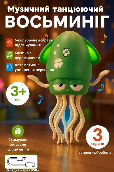 Мягкая игрушка Танцующий осьминог Зелёный: Интерактивная игрушка-повторюшка ED1 фото
