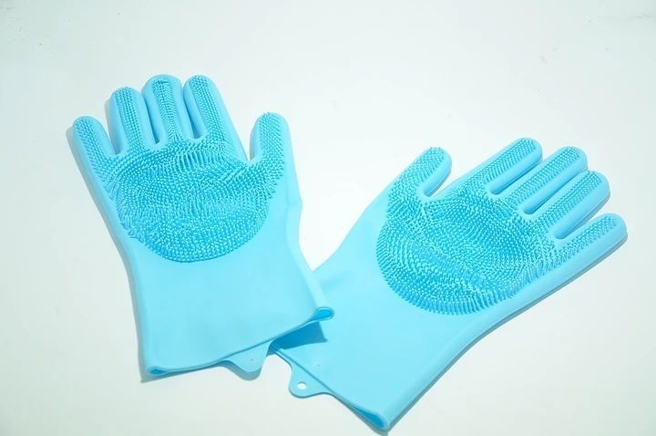 Magic Silicone Gloves Силиконовые перчатки Синие: Мойка посуды и массаж в душе P00026 фото